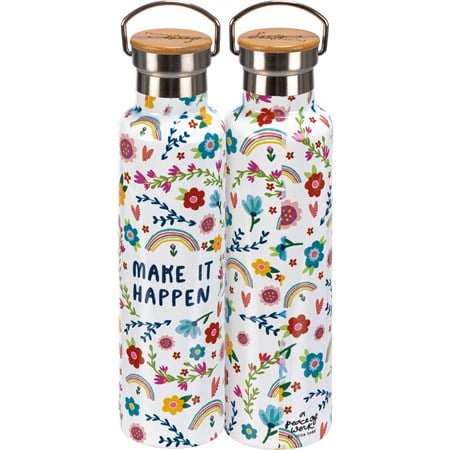 Make It Happen Insulated Bottle - Stainless Steel, Bamboo
