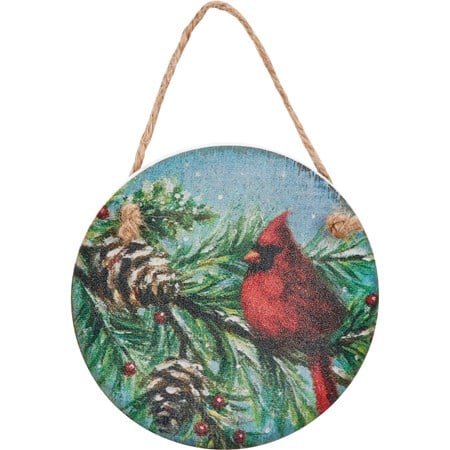 Woodland Cardinal Ornament - Wood, Jute