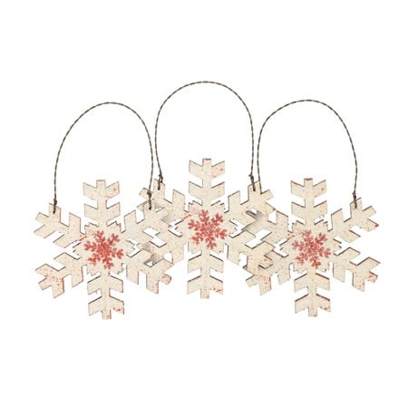 Cream Snowflake Ornament Set - Wood, Paper, Wire, Mica
