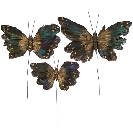 Moody Butterfly Pick Set - Feathers, Foam, Plastic, Glitter, Wire
