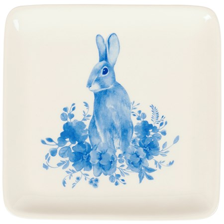 Small Blue Floral Rabbit Plate - Dolomite