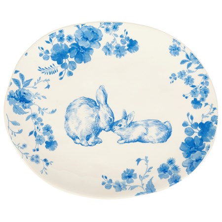 Oval Blue Floral Rabbit Platter - Dolomite
