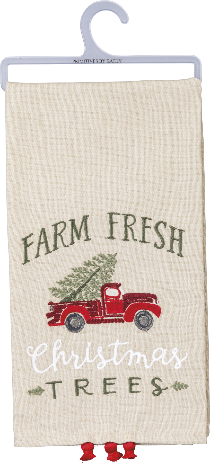 christmas kitchen towel, family tree farm holiday striped tea