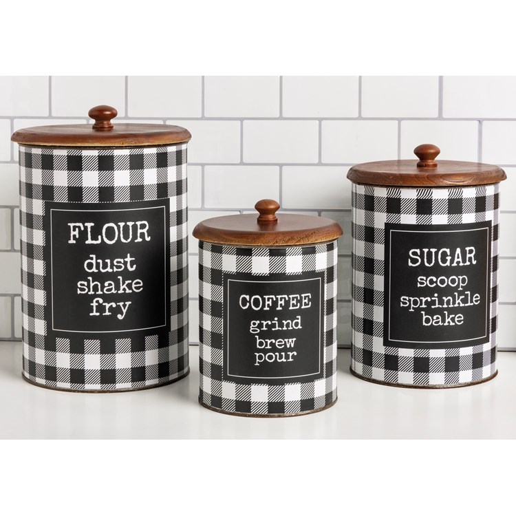 Just Words Flour Coffee Sugar Tea White Ceramic Kitchen Canister Set of 4
