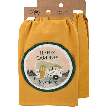 Happy Campers Live Here Pom Kitchen Towel - Cotton