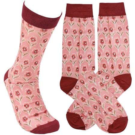 Pink Floral Socks - Polyester, Spandex